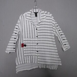 Ali Miles Tunic Top Small White Striped Lagenlook Art to Wear Textured‎ Relaxed